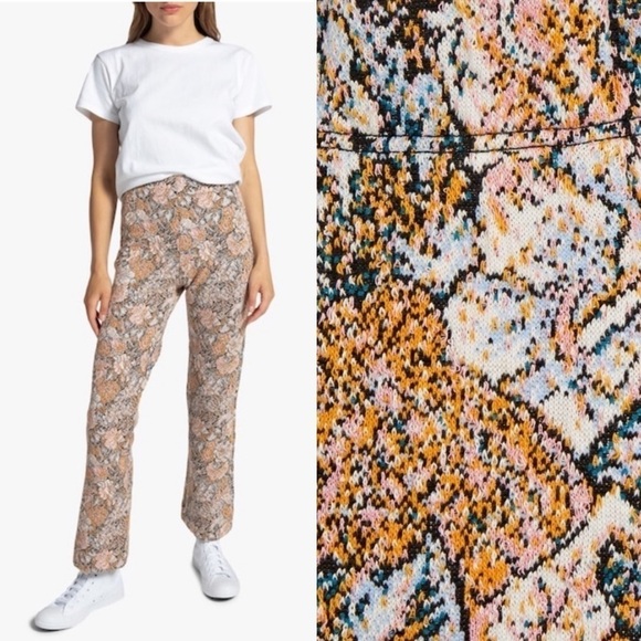 NWT LESET Jane Set Floral-jacquard Jacket & Crop Bootcut Pants Floral Mango Pink - Picture 5 of 17